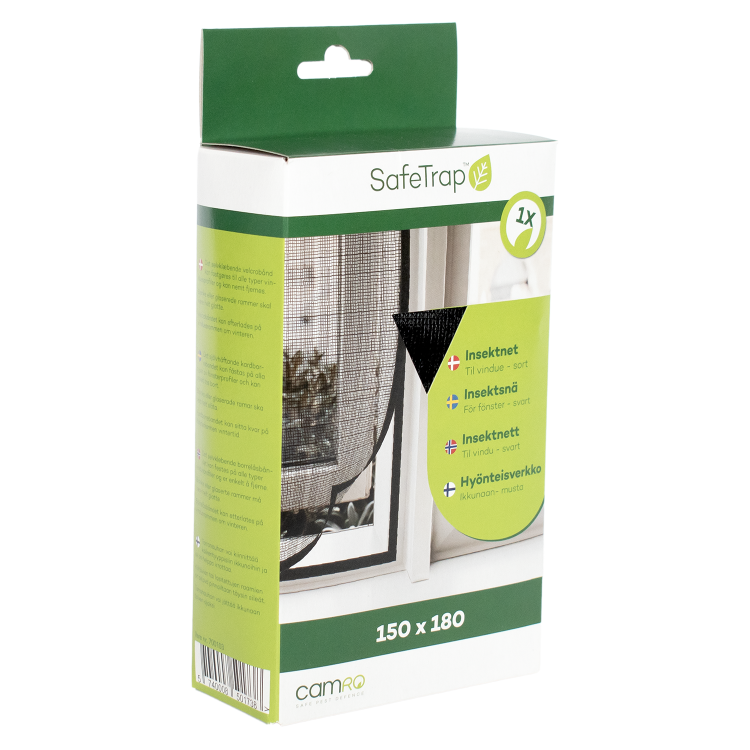 SafeTrap Insektnet til vindue - 180x150, sort